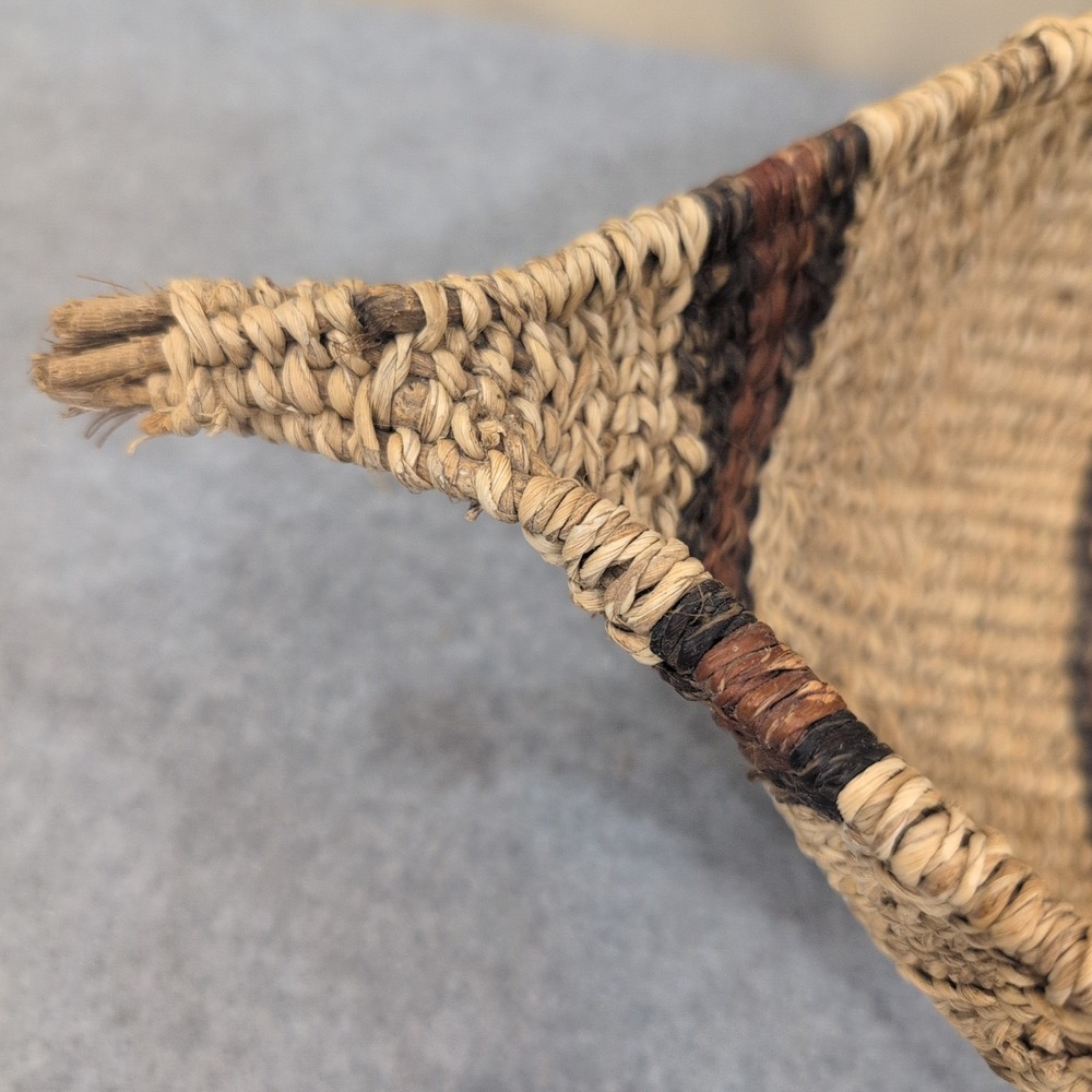 Ethiopian Handwoven Basket Boat Shaped Natural Fiber Striped Brown Tan - Picture 4 of 10